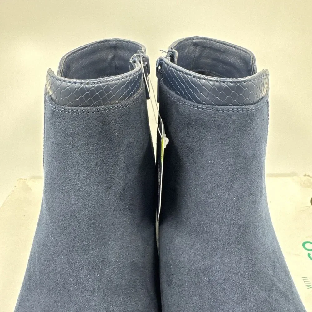 Croft & Barrow Boots Womens 7.5 Ocelote Ankle Ortholite Booties Blue Suede Wedge